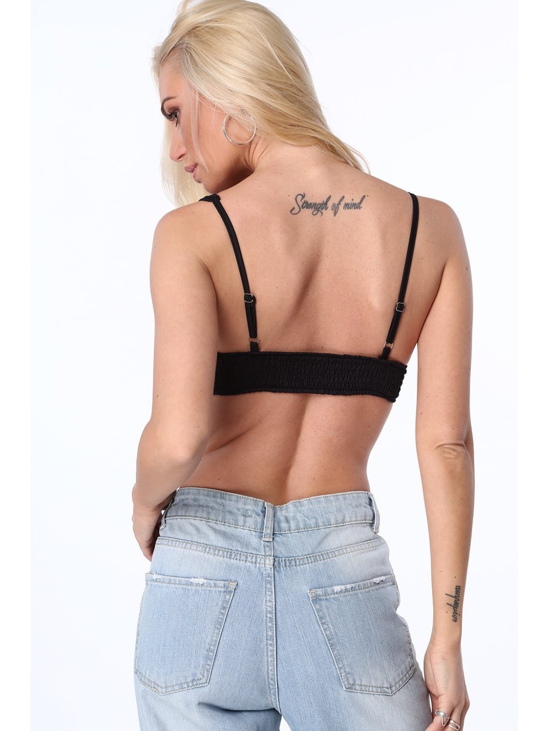 Embroidered short top with straps, black ZZ352 - Online store - Boutique